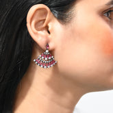 Pink Gemstone Leaf Earrings with Crystals